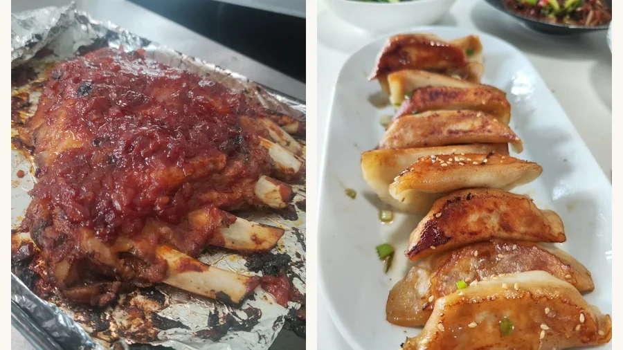 烤排骨与锅贴，火候精准
