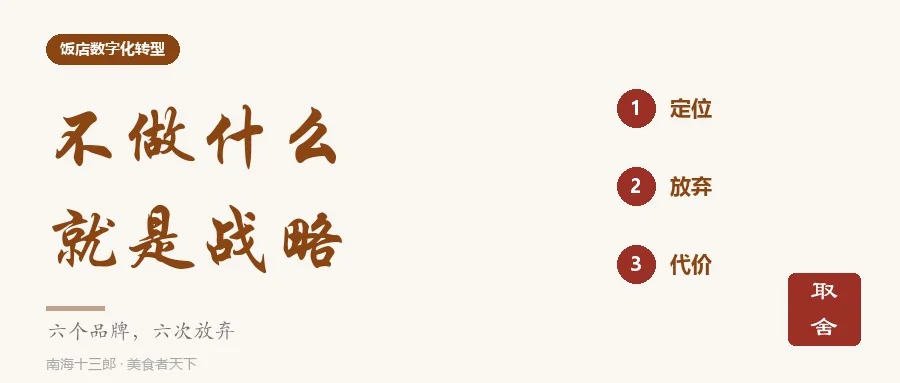 书法封面：米底行楷写「不做什么」「就是战略」，右侧三条定位 · 放弃 · 代价，右下朱印取舍